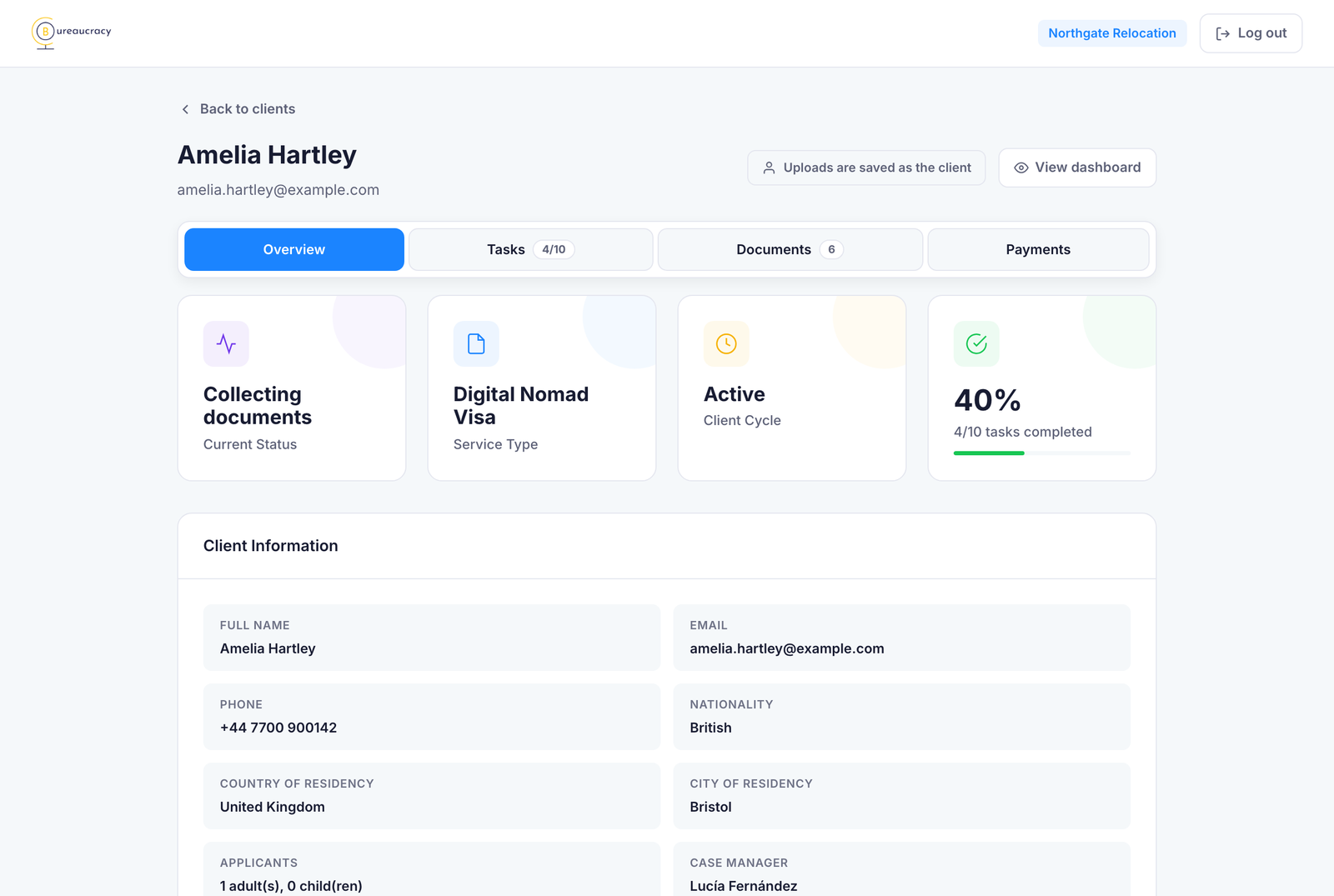 A single client’s case overview
